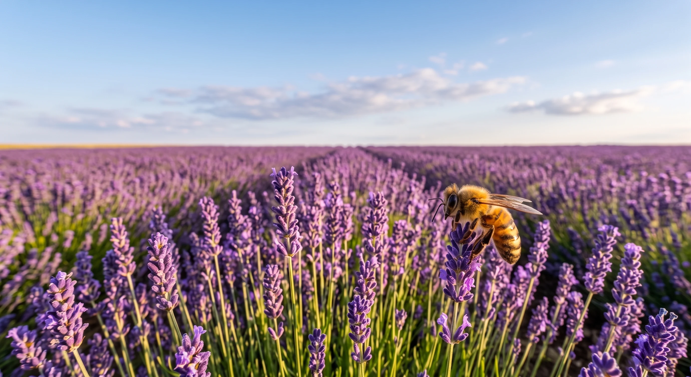 A bee discovering a lavender flower